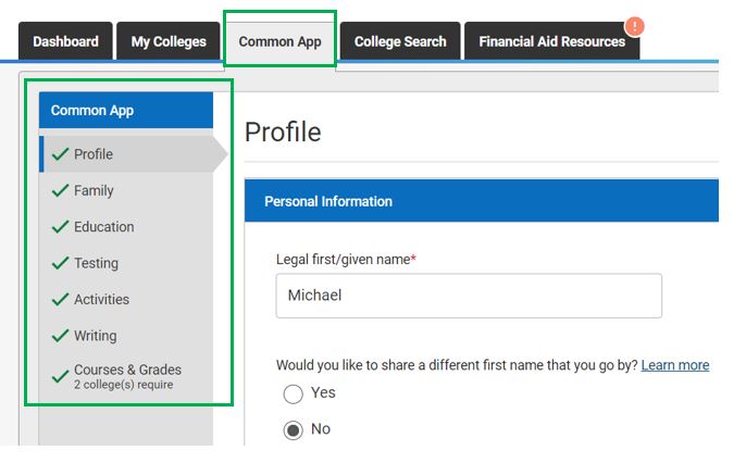 common app education section