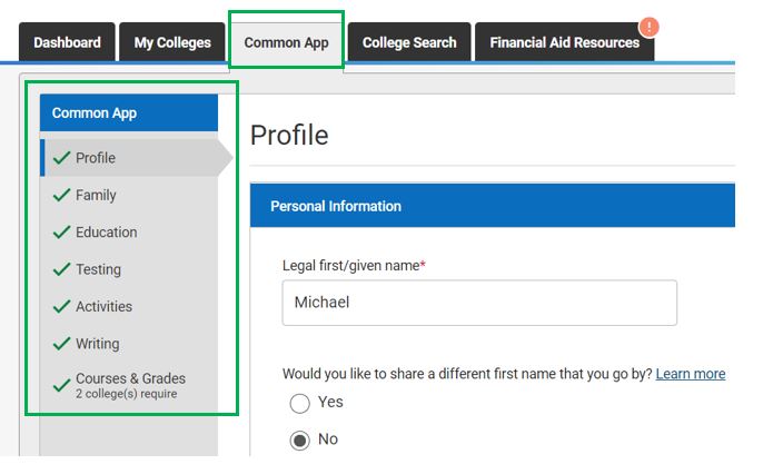 apply to college through common app