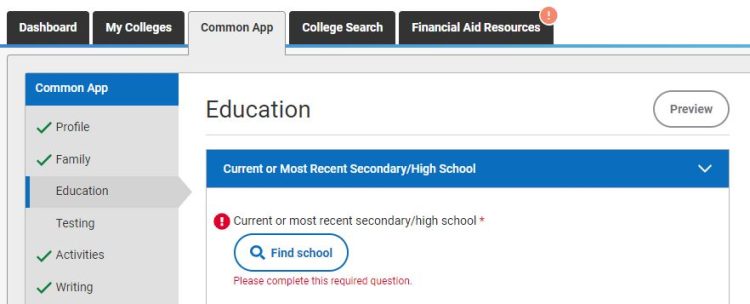 common app education section