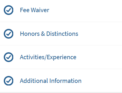 fee waiver, honors & distinctions, activities/experience, additional info