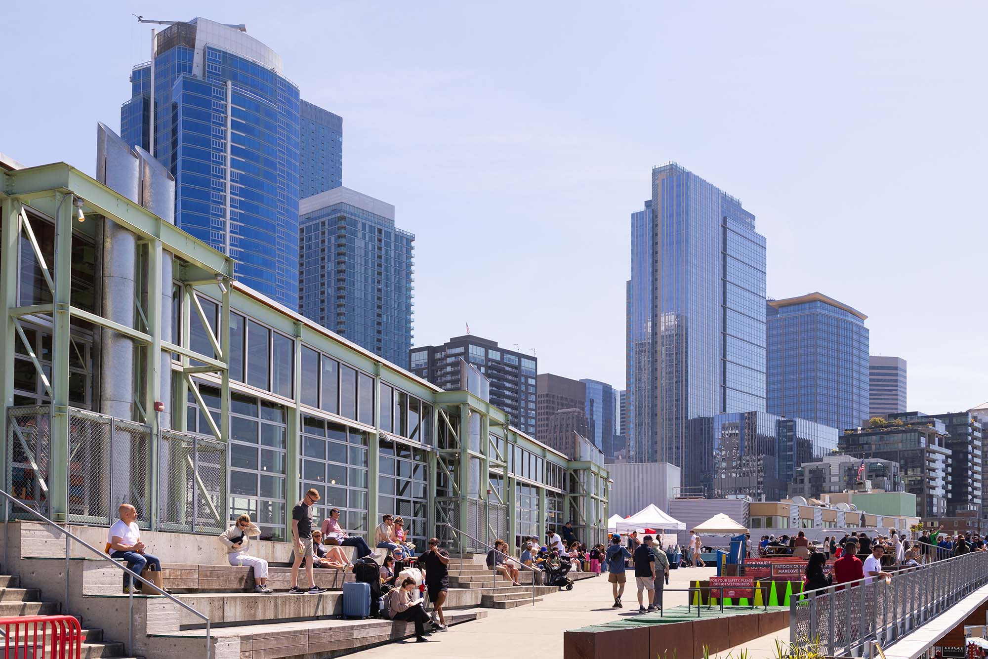 steps plaza at overlook walk seattle skyline in background
